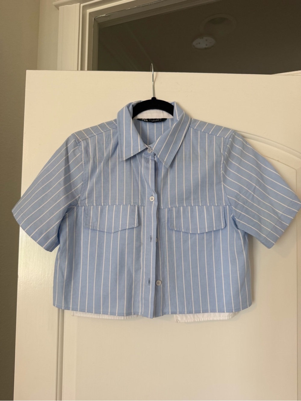 Light Blue Striped Crop Shirt